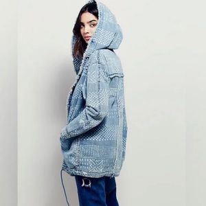 Free People Bleached Chambray Hooded Denim Jacket